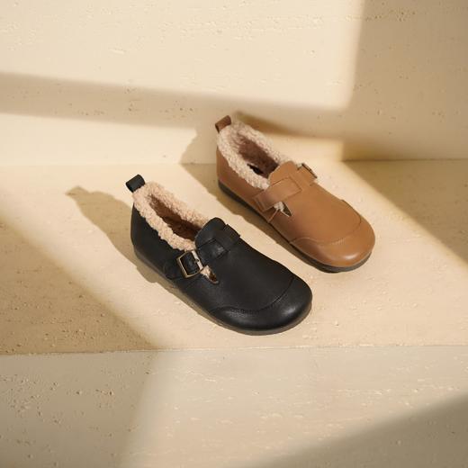 西村名物2025年冬季新款加绒保暖百搭软底妈妈鞋勃肯毛毛鞋T25DM49131 商品图6