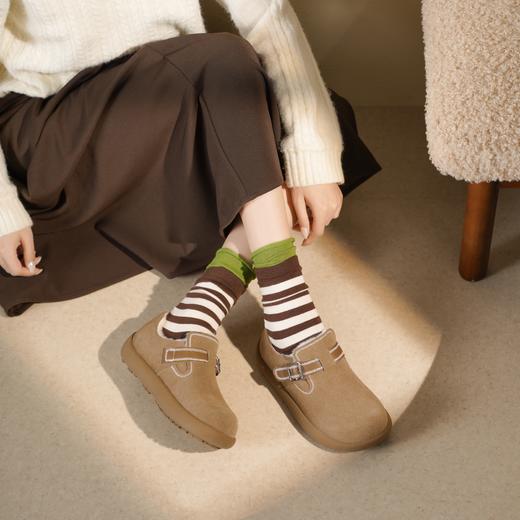 西村名物2025年冬季新款加绒保暖魔术贴毛绒勃肯鞋玛丽珍毛毛鞋X25DM48831 商品图3