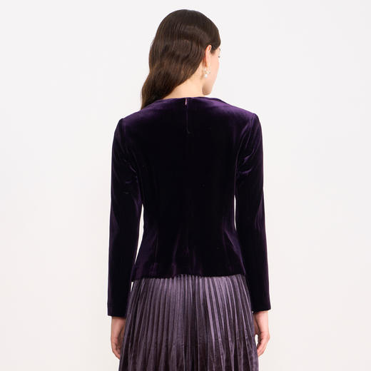 【复古丝绒修身上衣】EITIE爱特爱精致纽扣显瘦优雅秋冬新款小上衣D2513909 商品图9