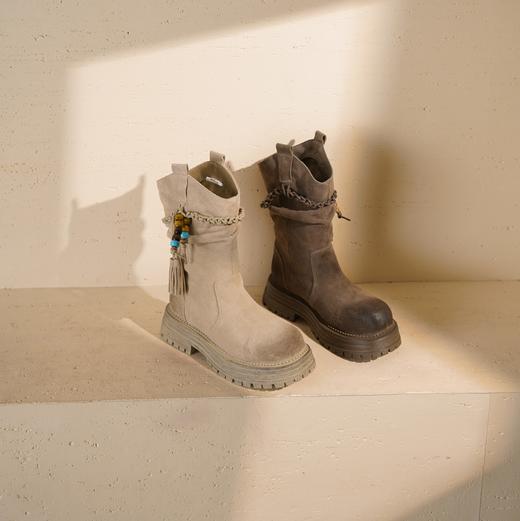 西村名物2025年冬季新款废土风美拉德西部牛仔靴堆堆靴马丁短靴T25DS49281 商品图6