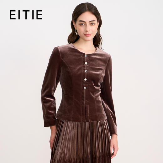 【复古丝绒修身上衣】EITIE爱特爱精致纽扣显瘦优雅秋冬新款小上衣D2513909 商品图0