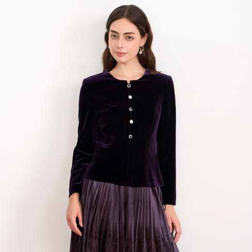 【复古丝绒修身上衣】EITIE爱特爱精致纽扣显瘦优雅秋冬新款小上衣D2513909 商品图7