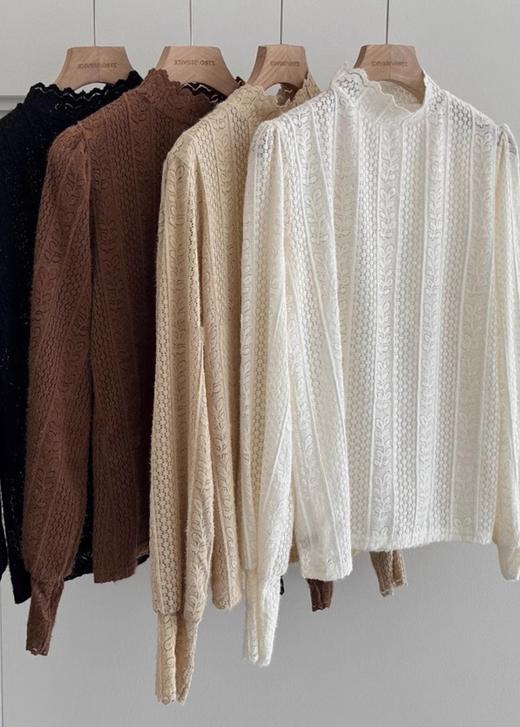 现货秒发臣禾	【蕾丝小衫】半高领法式植绒蕾丝花边套头打底衫	JZ253051775 商品图8