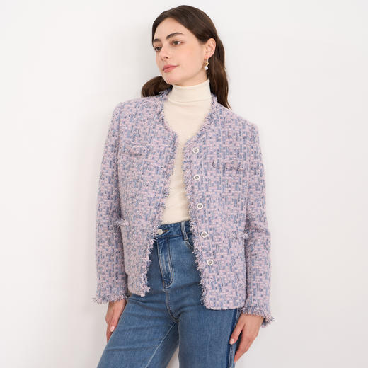 【香芋紫粗花呢短外套】EITIE爱特爱时尚宽松小香风秋冬新款D2503903 商品图1