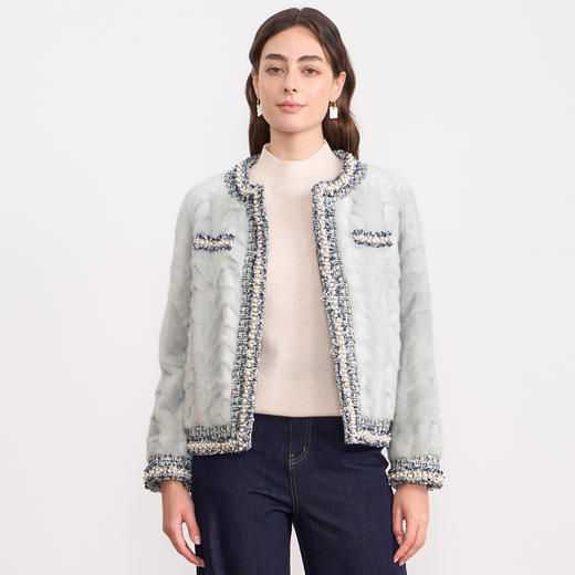 EITIE爱特爱精致优雅粗花呢拼接水貂毛皮草短外套冬季新款D2593901X 商品图7