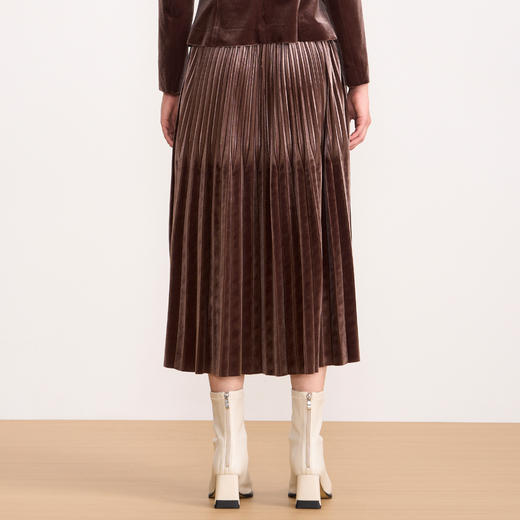 EITIE爱特爱优雅复古丝绒高腰百褶a字显瘦过膝半身裙秋冬新款D2506903 商品图5