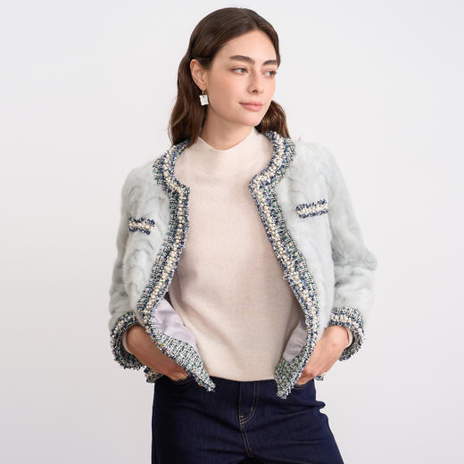 EITIE爱特爱精致优雅粗花呢拼接水貂毛皮草短外套冬季新款D2593901X 商品图10