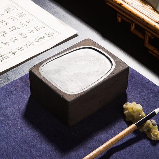 北齐古邺城出“莲瓣纹”古砖制砚(砚堂镶嵌歙石） 商品图8
