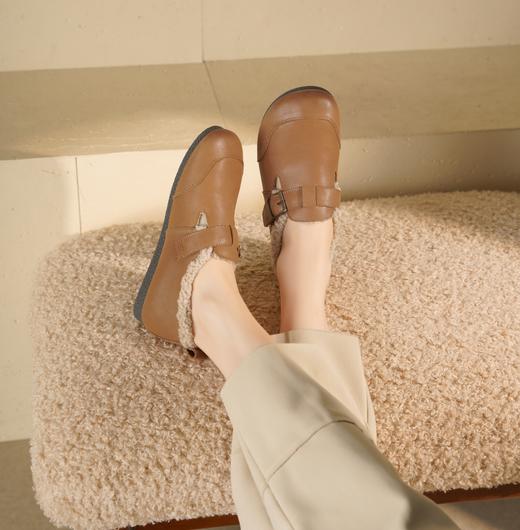 西村名物2025年冬季新款加绒保暖百搭软底妈妈鞋勃肯毛毛鞋T25DM49131 商品图2