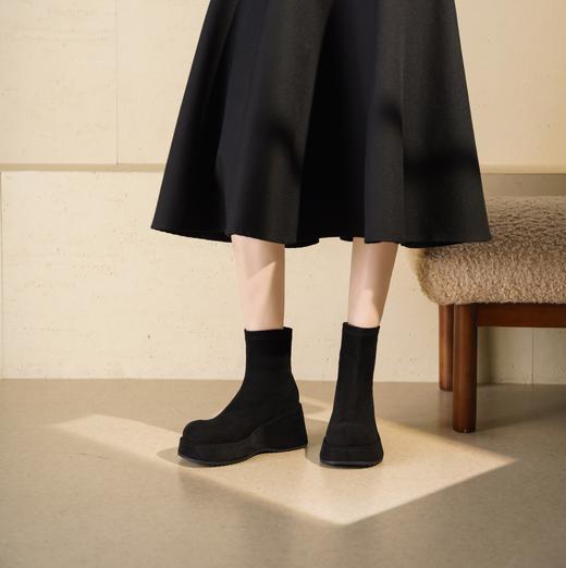 西村名物2025年冬季新款厚底增高防水台防滑百搭弹力靴松糕底短靴T25DS49271 商品图4