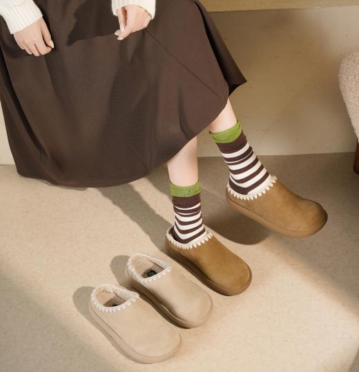 西村名物2025年冬季新款平底真皮美拉德洋气包头穆勒拖毛毛半拖鞋勃肯鞋X25DM48841 商品图0