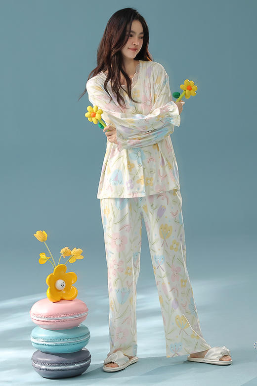 【换季出清】【抗菌新疆棉】自然醒「莫奈花园」秋季纯棉A类睡衣长袖女士家居服套装JLM 商品图12