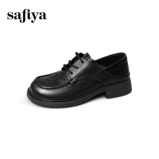 Safiya/索菲娅2025英伦风羊皮系带休闲百搭圆头粗跟深口小皮鞋SFD3112146 商品图1