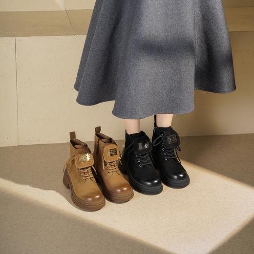 西村名物2025年冬季新款复古厚底增高防滑工装大黄靴休闲短靴马丁靴T25DS49111 商品图0