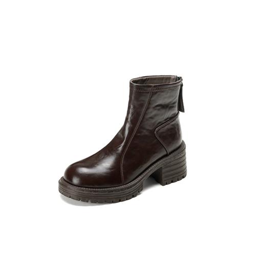 西村名物2025年秋冬新款粗跟高跟增高洋气英伦风厚底防滑短靴瘦瘦靴T25DS49251 商品图12