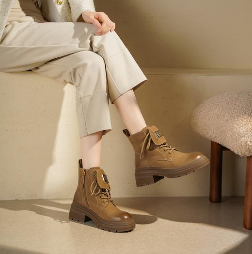 西村名物2025年冬季新款复古厚底增高防滑工装大黄靴休闲短靴马丁靴T25DS49111 商品图3