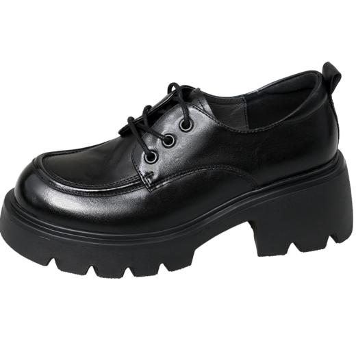 Safiya/索菲娅2025复古英伦风系带牛皮革真皮厚底百搭粗跟圆头深口小皮鞋SFD3112144 商品图6