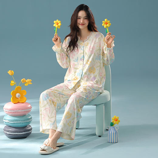 【换季出清】【抗菌新疆棉】自然醒「莫奈花园」秋季纯棉A类睡衣长袖女士家居服套装JLM 商品图10
