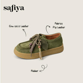 Safiya/索菲娅2025复古反绒厚底百搭深口挂绳串珠系带休闲袋鼠鞋SFD3112157