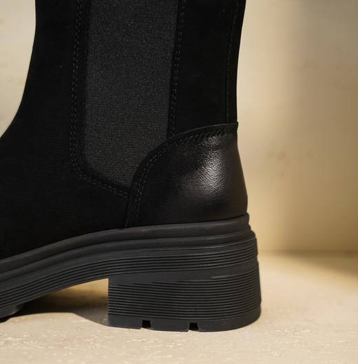 西村名物2025年冬季新款复古拼接简约百搭粗跟英伦风烟筒靴切尔西靴T25DS49121 商品图8