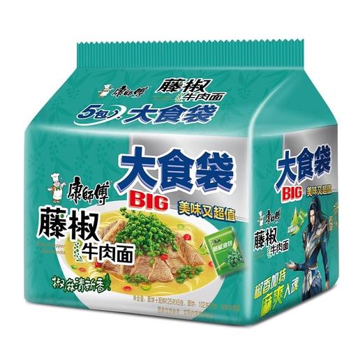 康师傅方便面BIG大食袋5连包 藤椒牛肉面 泡面方便面速食 商品图0