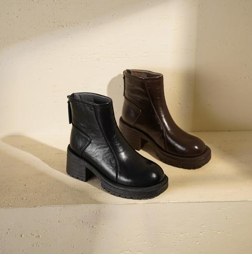 西村名物2025年秋冬新款粗跟高跟增高洋气英伦风厚底防滑短靴瘦瘦靴T25DS49251 商品图7