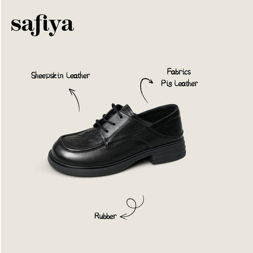 Safiya/索菲娅2025英伦风羊皮系带休闲百搭圆头粗跟深口小皮鞋SFD3112146 商品图0