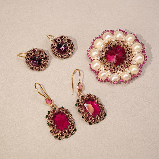 订购8周到｜Lorina Balteanu-Constance-绿松石 石榴石 耳环［法国设计师］ 商品图1