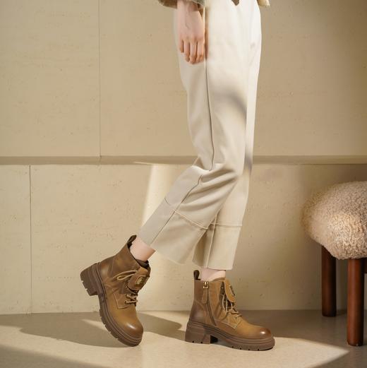 西村名物2025年冬季新款复古厚底增高防滑工装大黄靴休闲短靴马丁靴T25DS49111 商品图2