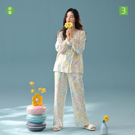 【换季出清】【抗菌新疆棉】自然醒「莫奈花园」秋季纯棉A类睡衣长袖女士家居服套装JLM 商品图1