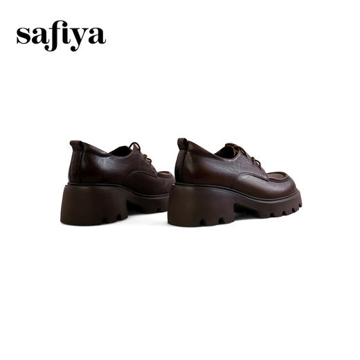 Safiya/索菲娅2025复古英伦风系带牛皮革真皮厚底百搭粗跟圆头深口小皮鞋SFD3112144 商品图4