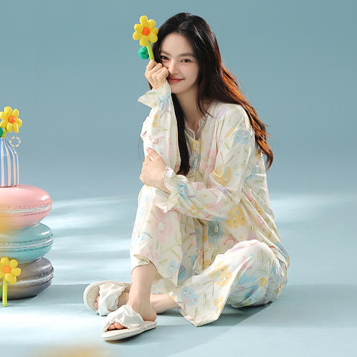 【换季出清】【抗菌新疆棉】自然醒「莫奈花园」秋季纯棉A类睡衣长袖女士家居服套装JLM 商品图9