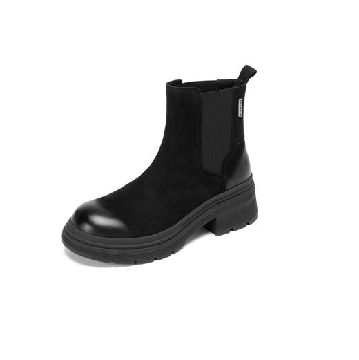 西村名物2025年冬季新款复古拼接简约百搭粗跟英伦风烟筒靴切尔西靴T25DS49121 商品图11