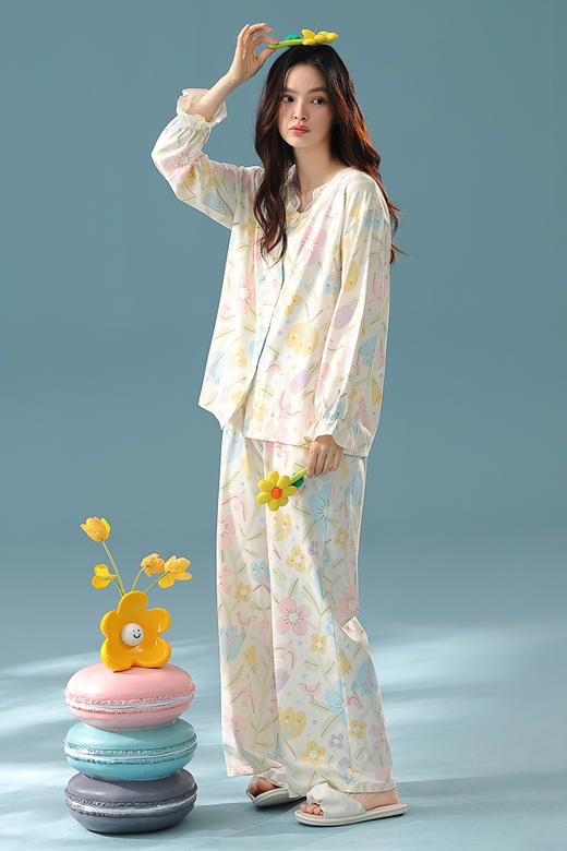 【换季出清】【抗菌新疆棉】自然醒「莫奈花园」秋季纯棉A类睡衣长袖女士家居服套装JLM 商品图11