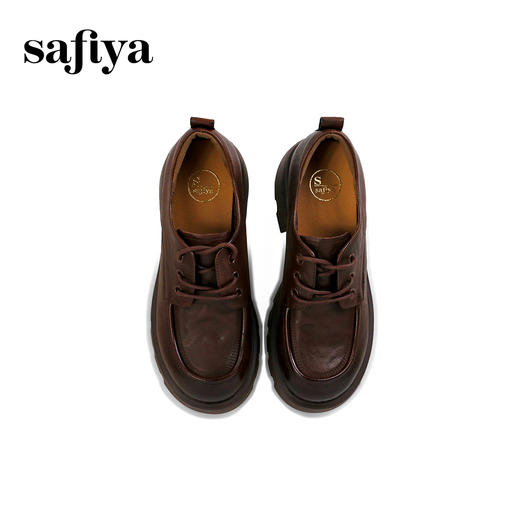 Safiya/索菲娅2025复古英伦风系带牛皮革真皮厚底百搭粗跟圆头深口小皮鞋SFD3112144 商品图5