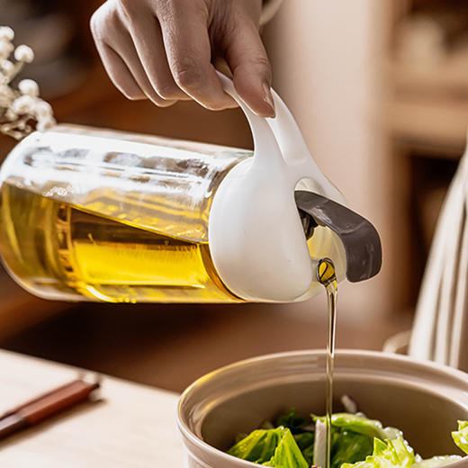 自动开合油壶 玻璃 家用厨房防漏油罐壶大容量630ml酱油瓶装油瓶复古风 商品图1