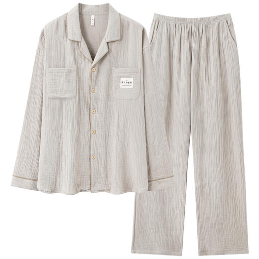 【换季出清】【透气婴儿棉】自然醒「椰椰奶泡」双层纱秋季柔软全棉情侣长袖睡衣A类简约家居服套装JLM 商品图10