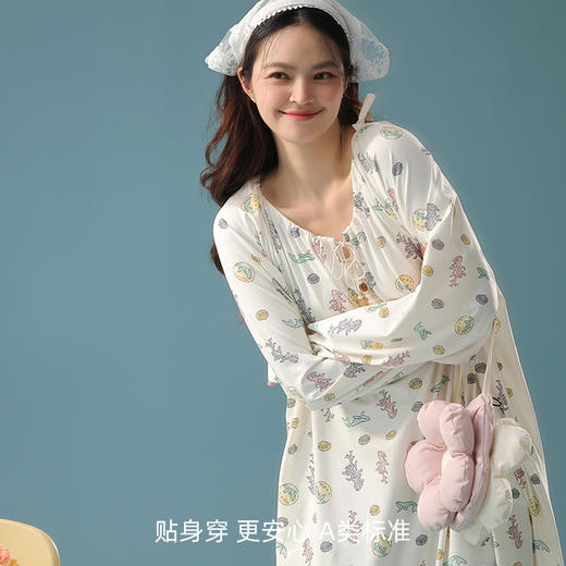 【抗菌新疆棉】自然醒「公主日记」秋季新款纯棉A类长袖睡裙女士宽松家居服JLM 商品图8
