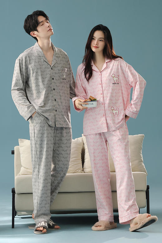 【换季出清】【抗菌新疆棉】自然醒「墨影恋人」秋季新款长袖情侣睡衣纯棉慵懒家居服套装JLM 商品图8