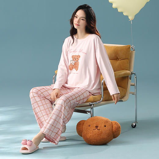 【换季出清】【抗菌新疆棉】自然醒「落日甜酒」纯棉秋季A类长袖睡衣女士可外穿家居服套装JLM 商品图7