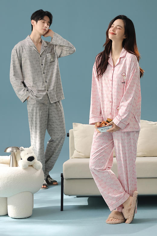 【换季出清】【抗菌新疆棉】自然醒「墨影恋人」秋季新款长袖情侣睡衣纯棉慵懒家居服套装JLM 商品图9