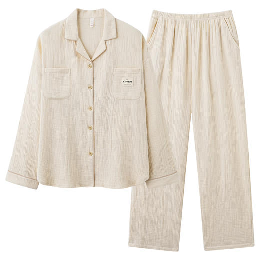 【换季出清】【透气婴儿棉】自然醒「椰椰奶泡」双层纱秋季柔软全棉情侣长袖睡衣A类简约家居服套装JLM 商品图11