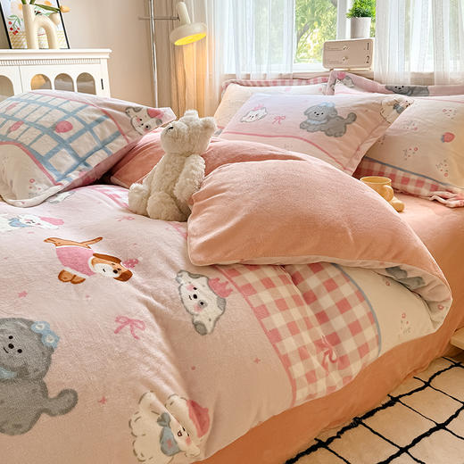 【换季出清】自然醒秋冬款A类小清新印花牛奶绒四件套卡通加厚加绒冬季法兰珊瑚绒床品被套三件套QJ 商品图3
