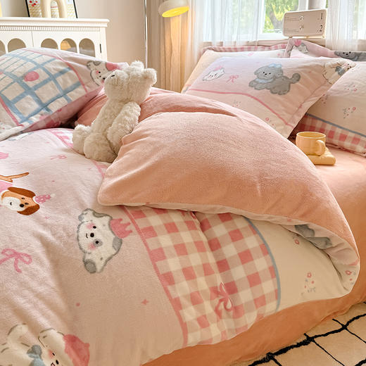 【换季出清】自然醒秋冬款A类小清新印花牛奶绒四件套卡通加厚加绒冬季法兰珊瑚绒床品被套三件套QJ 商品图5