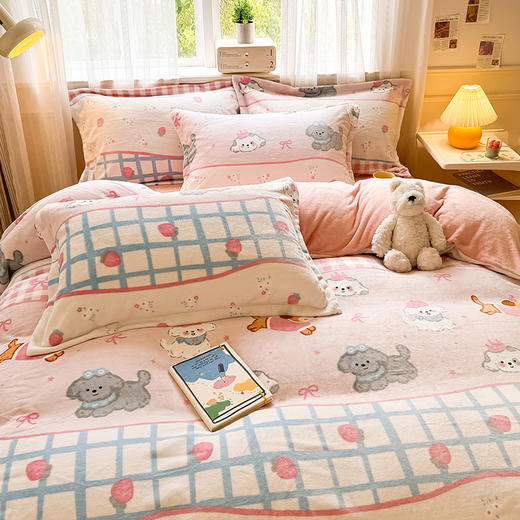 【换季出清】自然醒秋冬款A类小清新印花牛奶绒四件套卡通加厚加绒冬季法兰珊瑚绒床品被套三件套QJ 商品图2