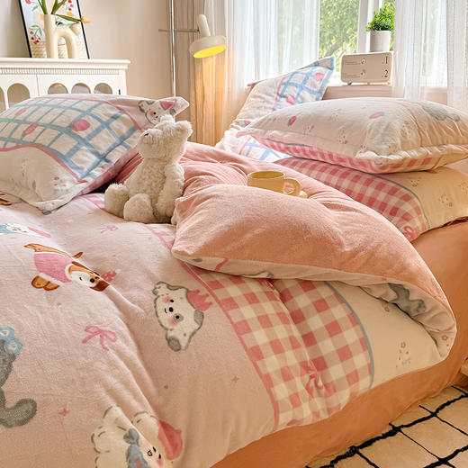 【换季出清】自然醒秋冬款A类小清新印花牛奶绒四件套卡通加厚加绒冬季法兰珊瑚绒床品被套三件套QJ 商品图8