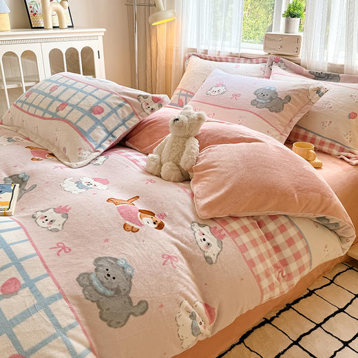 【换季出清】自然醒秋冬款A类小清新印花牛奶绒四件套卡通加厚加绒冬季法兰珊瑚绒床品被套三件套QJ 商品图4