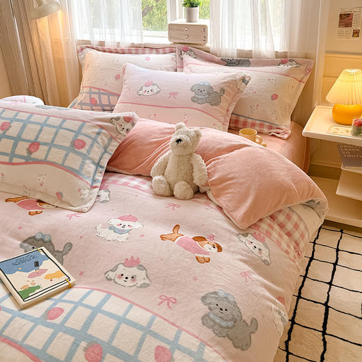 【换季出清】自然醒秋冬款A类小清新印花牛奶绒四件套卡通加厚加绒冬季法兰珊瑚绒床品被套三件套QJ 商品图6