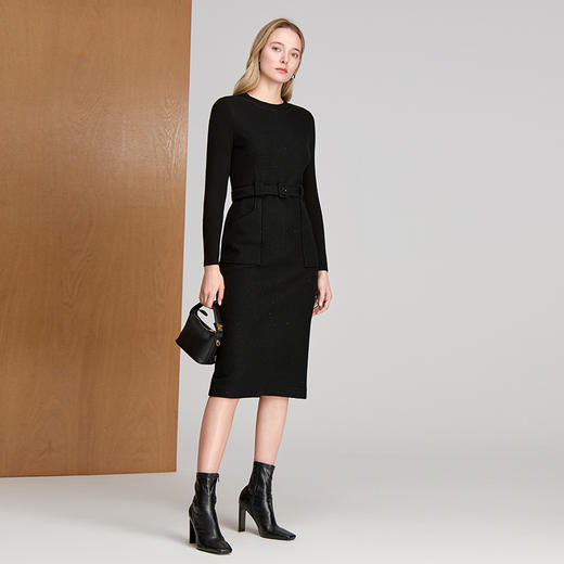 EITIE爱特爱本布腰带工装风大贴袋后中隐形拉链设计优雅时尚连衣裙8407121 商品图1