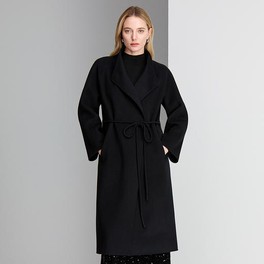 EITIE爱特爱左衽大号单扣设计配上本布细绳腰带保暖大方羊毛羊绒大衣8414110 商品图7